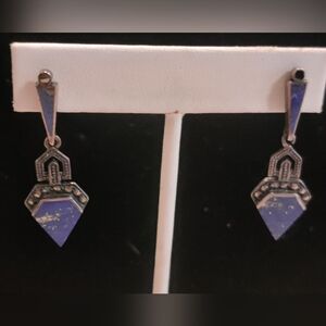 Lapis and Marquesite Sterling Silver Dangle Earrings 4.1g